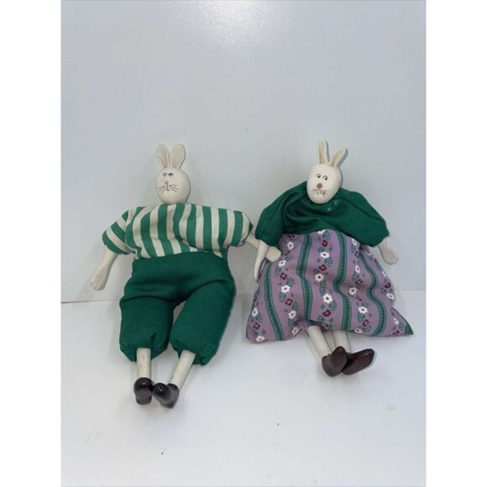 Unique BUNNY 9" Ceramic & CLOTH dress‎ doll Couples figures